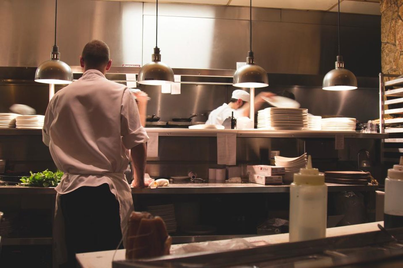 The kitchen pass during evening service